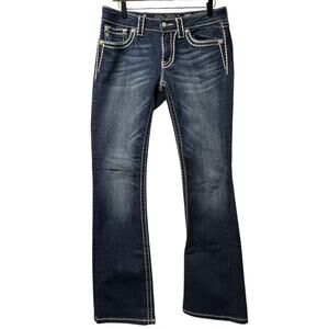 Miss Me Bootcut Loose Saddle Stitch Border Dark Jeans Western Size 30 US 10/12